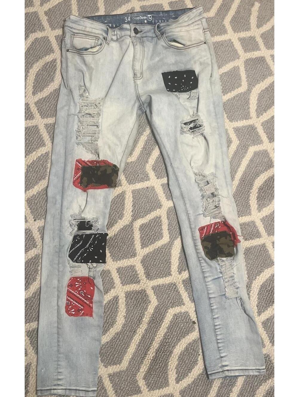 Crysp Denim Harvey 2.0 light blue patchwork skinny fit jeans - Size 34/32 Clean